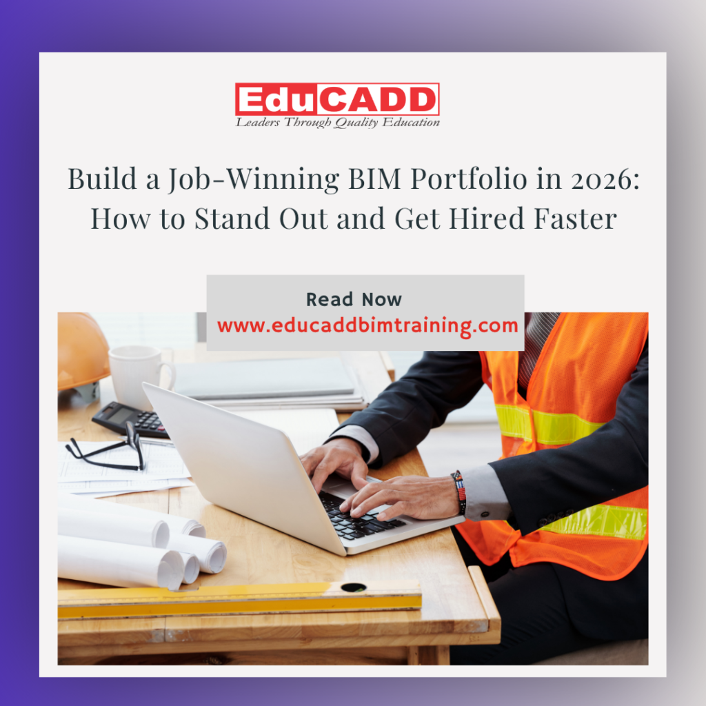 Build BIM portfolio for jobs showing Revit models, project workflow, and professional construction design portfolio for career success