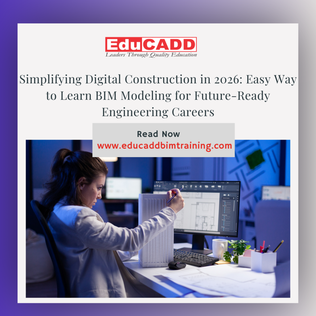 Easy BIM modeling learning 2026 showing engineers creating 3D BIM models, smart building designs, and digital construction workflows