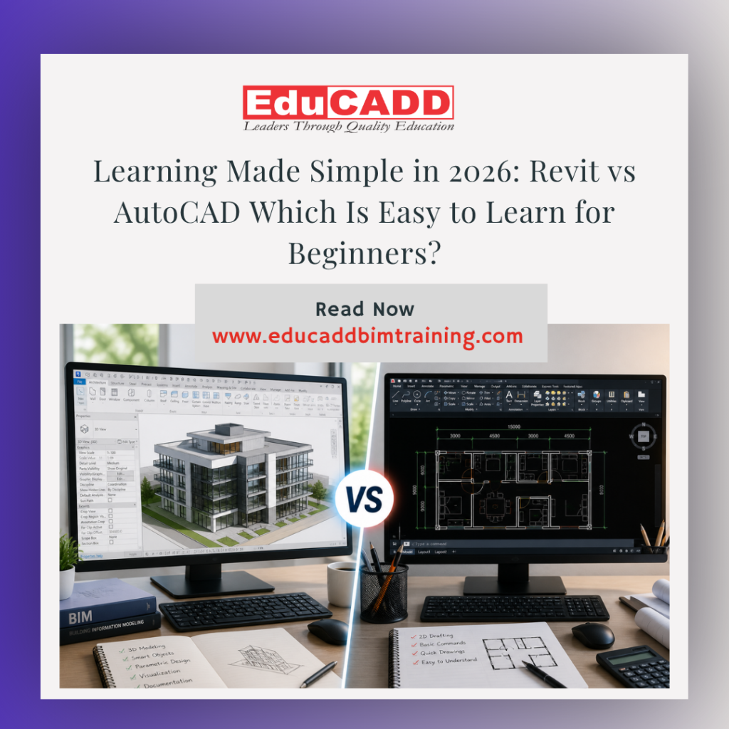 Revit vs AutoCAD learning comparison showing ease of use, software features, and beginner-friendly design tools in construction industry