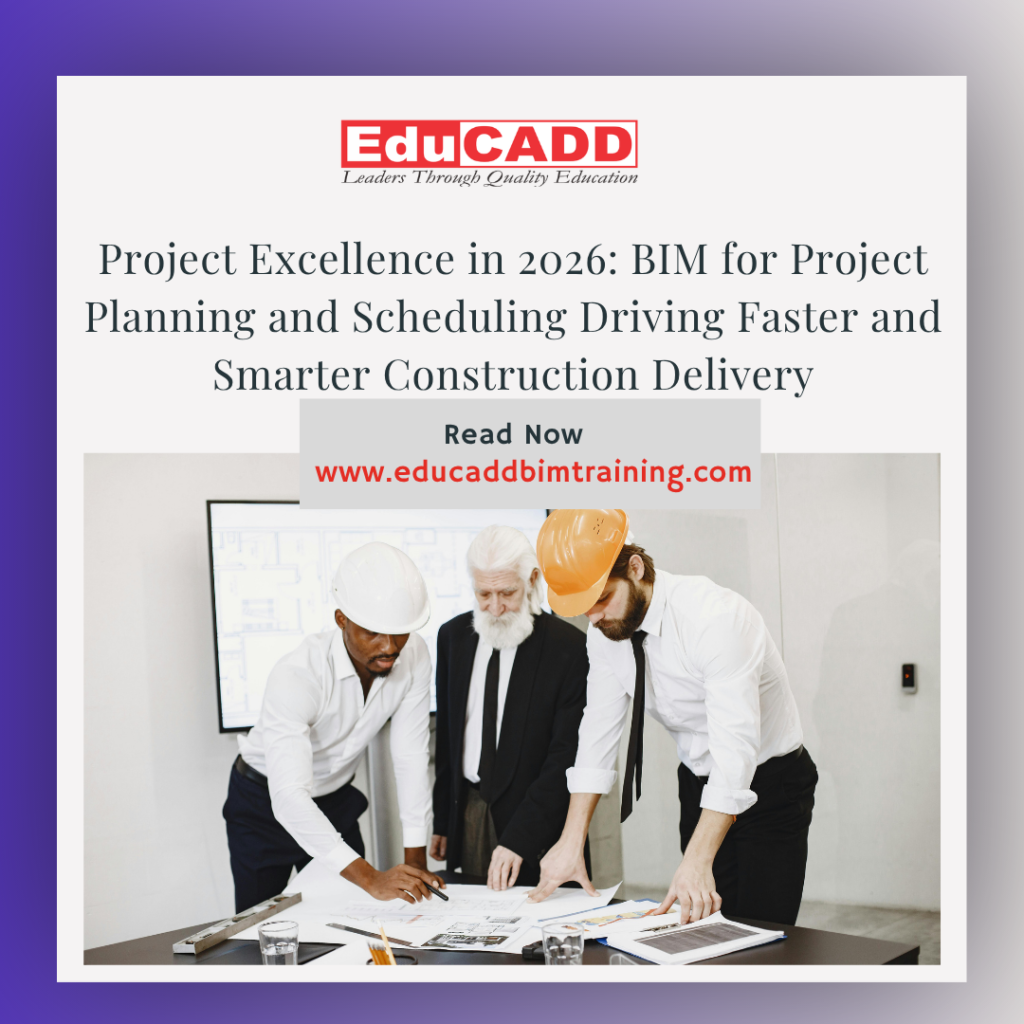 BIM project planning scheduling showing 4D construction timeline, digital model coordination, and smart project management workflow