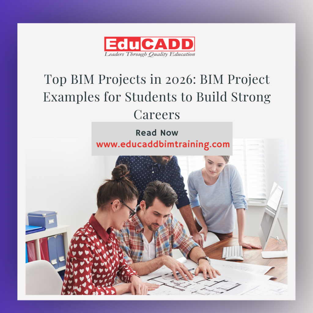 BIM projects for students showing 3D building models, project workflows, and practical learning using Revit and construction tools