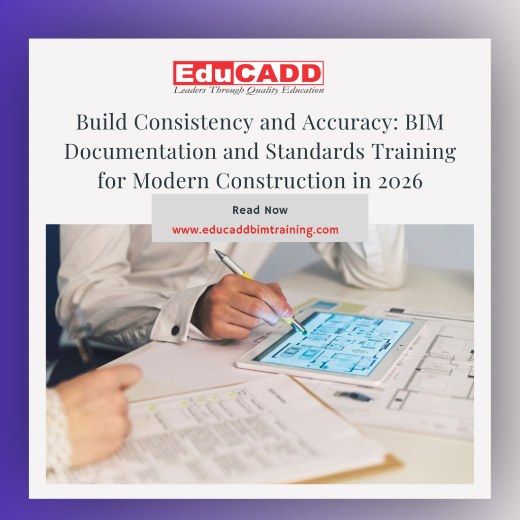 BIM documentation standards training showing structured drawings, naming conventions, and organized project data in construction