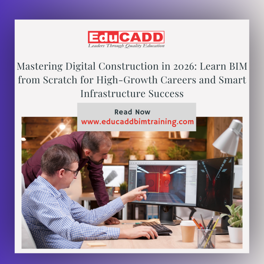 Learn BIM from scratch 2026 showing engineers creating 3D BIM models for smart buildings and digital construction projects