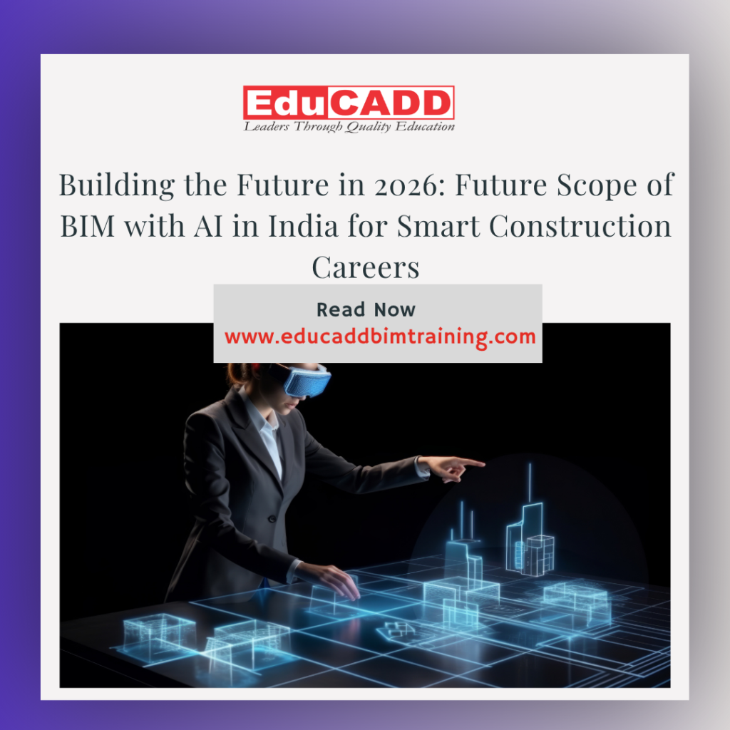 BIM AI future India showing smart construction workflow, intelligent 3D models, and AI driven building design and infrastructure systems